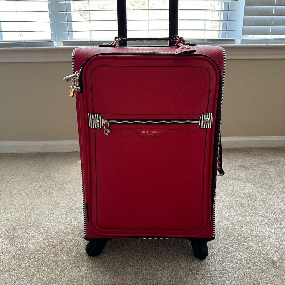 Henri Bendel West 57TH Wheelie Red Centennial Stripe Luggage Carry On